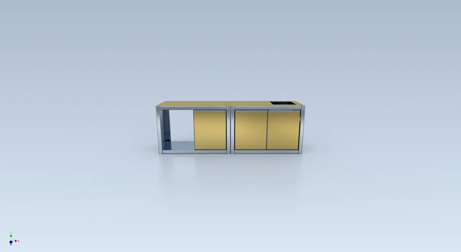 CAD fabrication model of Cube Coffee seen square to the service face.