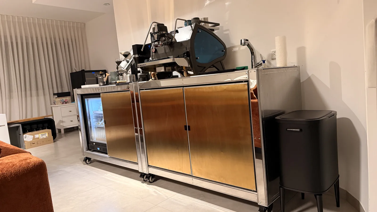 Cube Coffee photographed down its full length in perspective.