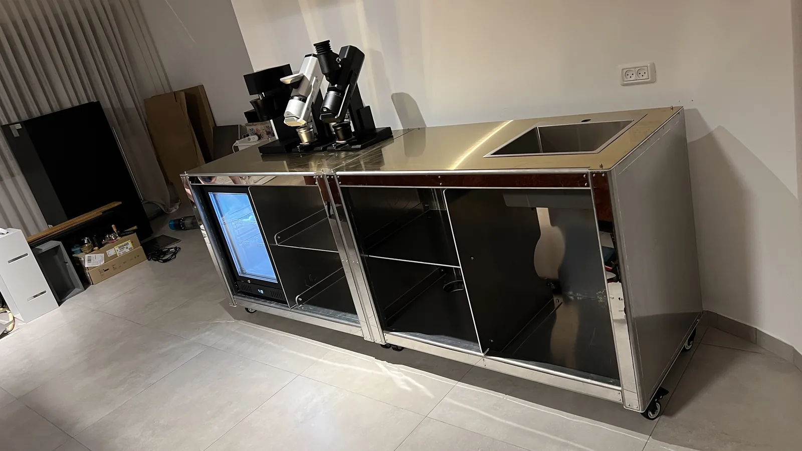 The Cube Coffee frame from the far end, moments before the cladding went on.