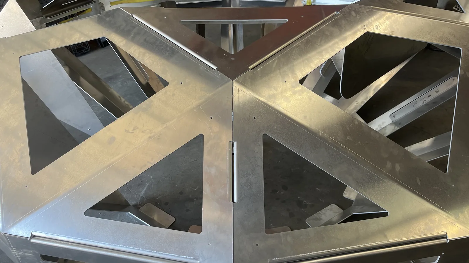 Diamond UFO under fabrication at the shop, 15 August 2023.