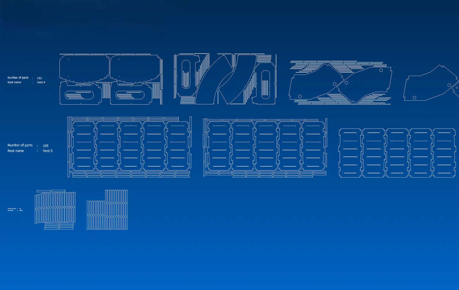 Octa Dec 18 — nesting layout: every part laid flat for the laser.