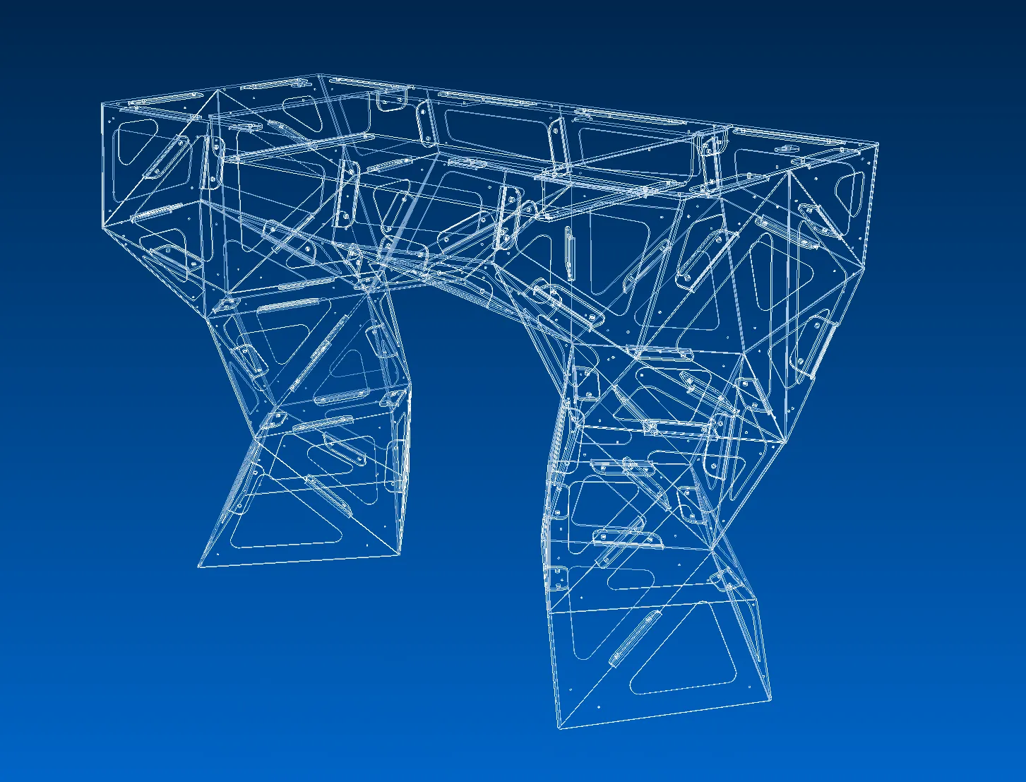 Tri Pi — perspective wireframe blueprint plate.