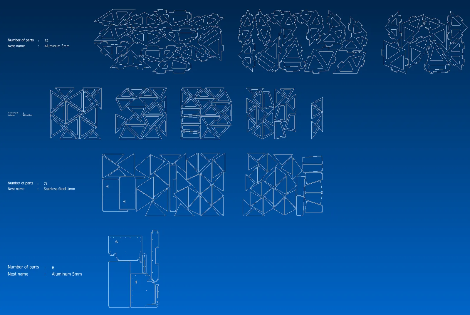 Tri Pi — nesting layout: every part laid flat for the laser.